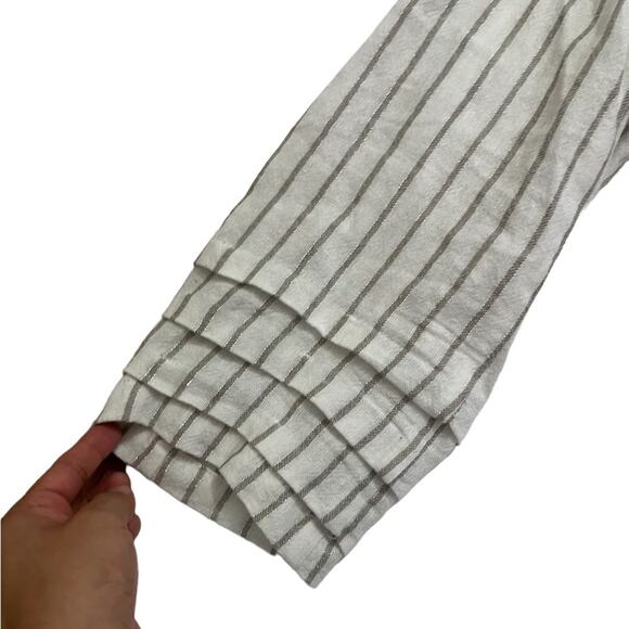 H by Halston V-Neck Linen Blend Sliver Stripes Metallic Pocket Blazer Size L - Picture 4 of 9